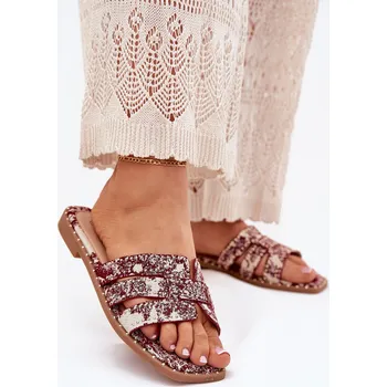 Dámské pantofle Zdobené pantofle na plochém podpatku Anniles Barva: Červená, Velikost: 40