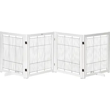 brána PawHut Dřevěná bezpečnostní brána PawHut, zábrana pro psy, bezpečnostní brána, brána pro psy, bezpečnostní dveře, ocel, bílá, 305 x 35,5 x 82 cm | Aosom