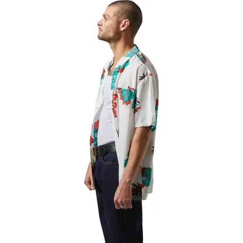 Pánská košile BRIXTON košile - Cru Print S/S Wvn Off White/Aquatic Green Floral (OWAGF)