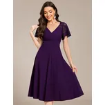 Elegantní fialové midi šaty s krajkovými rukávy - 6XL Barva: Fialová, Velikost: 6XL