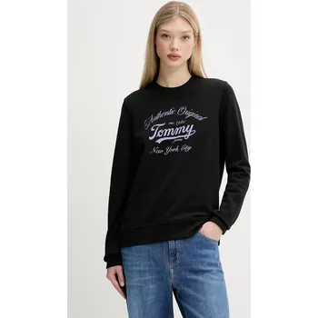 Dámská mikina Bavlněná mikina Tommy Jeans dámská, černá barva, s potiskem, DW0DW20942 99X, vel. XL