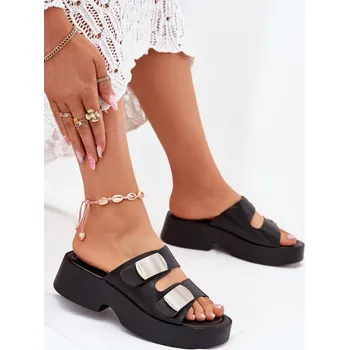 Dámské pantofle Dámské pantofle s pásky eko kůže Falenisse Barva: Černá, Velikost: 39