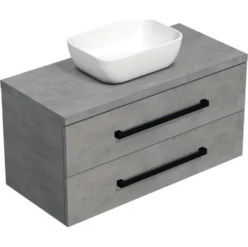 Ložnice Swiss aqua technologies Koupelnová skříňka s černou úchytkou a krycí deskou SAT Cube Way 100x47,5x46 cm beton mat CUBE46C1003BESAT45