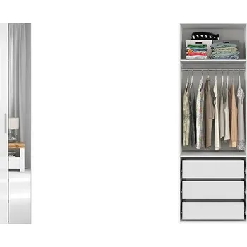 Šatní skříň Brwcz Skř. FLEX (š. 75) ZESTAW 14 bílá/bílý lesk/zrcadlo