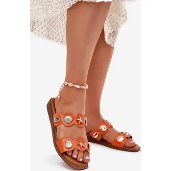 Dámské pantofle Dámské Pantofle Se Zlatými Prstýnky Jenoriela Barva: Oranžová, Velikost: 39