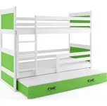 BMS GROUP Dětská patrová postel Rico - 3 osoby, 90x200 s výsuvnou přistýlkou s matrací – Bílá, Zelená, Zelená
