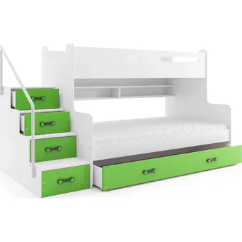 Postel BMS GROUP Dětská patrová postel Max 3 - 3 osoby zelená 200x120,