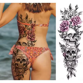Tetování B-TOP Voděodolné dočasné tetování Lebky s růžemi GQB-019