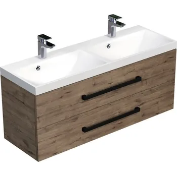 Ložnice Swiss aqua technologies Koupelnová skříňka s černou úchytkou a umyvadlem SAT Cube Way 120x53x40 cm dub Wellington mat CUBE2C120ZDW