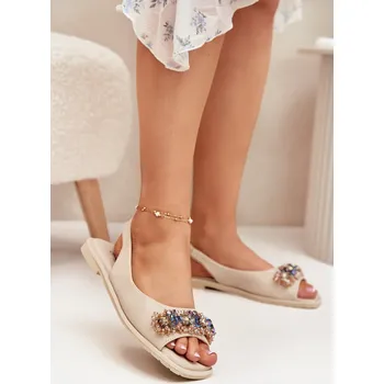 Dámské sandále Dámské Ploché Sandály S Krystaly S.Barski KV51-079 Barva: Béžová, Velikost: 36