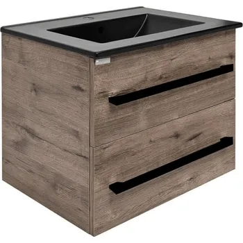 Ložnice Swiss aqua technologies Koupelnová skříňka s černou úchytkou a umyvadlem SAT Cube Way 60x53x46 cm dub Wellington mat CUBE46C602DWMODC