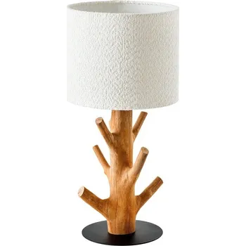 Lampička Venkovská stolní lampa Garcinia s hnědou masivní nohou s designem větví a bílým buklé stínítkem 58 cm