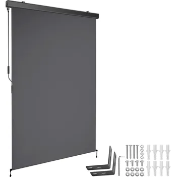 Markýza TecTake GmbH 406136 svislá markýza eloise se 2 nástěnnými držáky - 120 x 250 cm,tmavě šedá