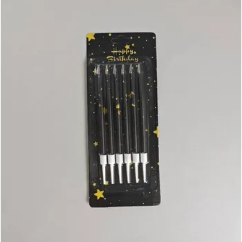 Dortová svíčka Dortisimo Svíčky Star černé se zlatým zdobením (6 ks)