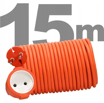 Napájecí kabel Zahradní Prodlužovací Kabel , jednoduchý Rum-Lux 15 m, 1 ks zásuvek, oranžový