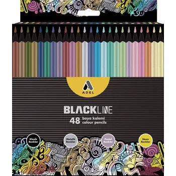 Pastelka ADEL Pastelky Blackline trojhranné sada (48ks) - zákadní, metalický, pastelový a neonový mix