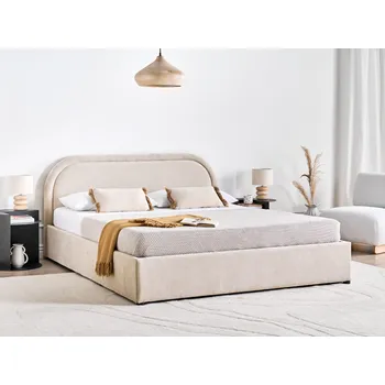 Postel Postel světle béžová látkové čalounění 160 x 200 cm s úložným prostorem s čelem lamelový rošt moderní styl ložnice Beliani