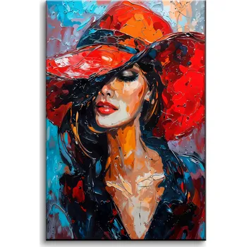 Obraz Moderní Obraz na plátně do obýváku Portrét ženy v klobouku 80x120