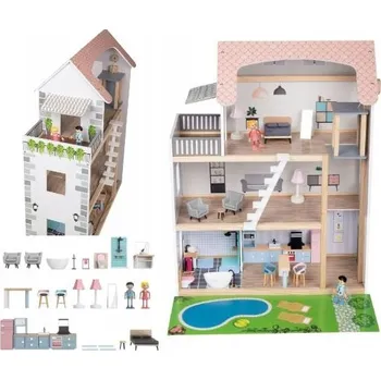 Domeček pro panenku Dřevěný domeček pro panenky s vybavením Playtive Sada: 39 dílů, 80 cm