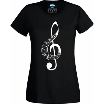 Dámské tričko Dámské tričko Houslový Klíč z Not (Velikost: M, Barva: Černá)