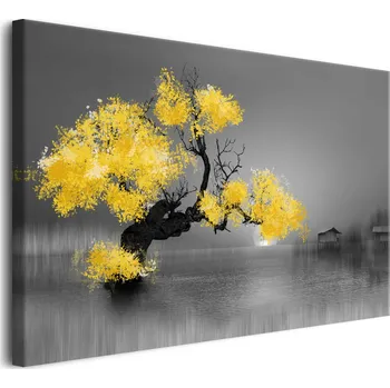 Obraz Obraz na plátně obrazy na zeď do obýváku podzim žlutý strom 80x120cm