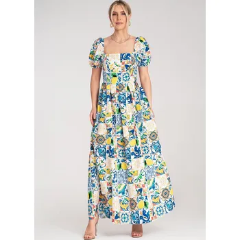 Dámské šaty Dámské letní vzorované maxi šaty M1187 Blue Velikost: S/M