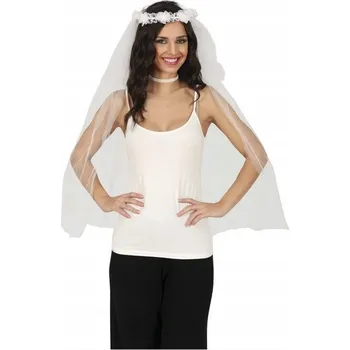 Karnevalový doplněk Čelenka Závoj na ROZLUČKA SE SVOBODOU Bílá s Květinami Nevěsta Bride