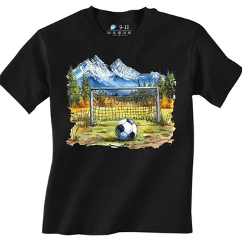 Chlapecké tričko Dětské tričko Fotbalový Míč v horách (Velikost: 12-13, Barva: Černá)