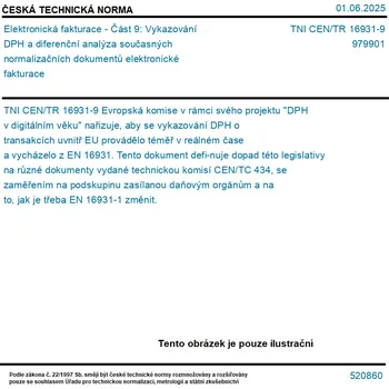 TNI CEN/TR 16931-9 - Elektronická fakturace - Část 9: Vykazování DPH a diferenční analýza současných normalizačních dokumentů elektronické fakturace - Tisk