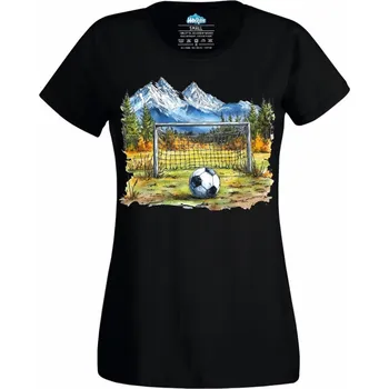 Dámské tričko Dámské tričko Fotbalový Míč v horách (Velikost: XL, Barva: Černá)