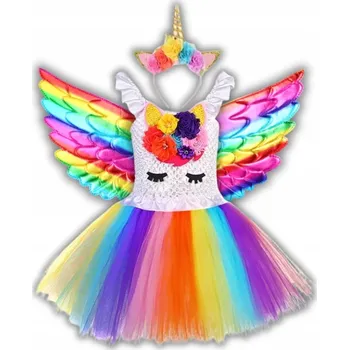 Karnevalový kostým KOSTÝM S JEDNOROŽCEM, KŘÍDLA, ŠATY , SUKENKA 122 / 128