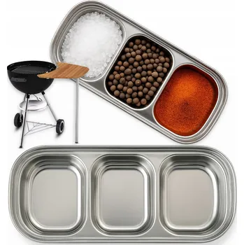 Obraz Ocelová miska se 3 přihrádkami 8x20,5 cm na koření, grilování a servírování v kuchyni