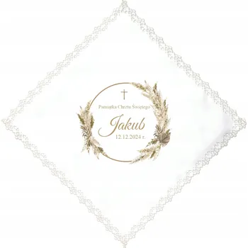 rouška Křestní rouška Svatému Boho Béžová Personalizovaná Se Jménem Bílá Krajka