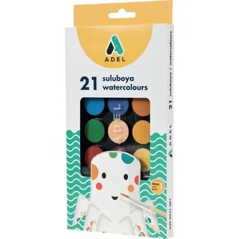 Umělecký štětec ADEL Vodové barvy 24mm (21ks) základní barvy + štětec