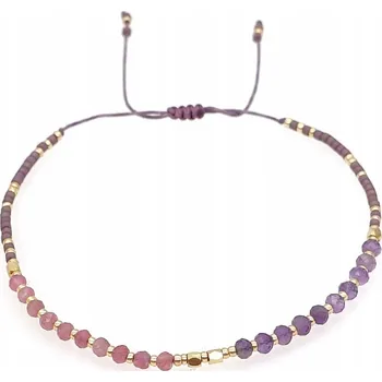 Náramek Zlatý propletený náramek Korálky Ametyst Turmalín 4 mm Pružný