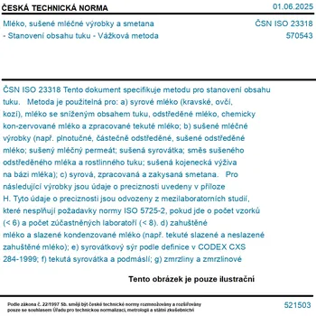ČSN ISO 23318 - Mléko, sušené mléčné výrobky a smetana - Stanovení obsahu tuku - Vážková metoda - Tisk