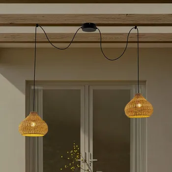 Venkovní osvětlení Venkovní závěsná lampa Lucande Taniola, 2 světla, béžová, ratan, IP44 - Stínidla na lampu - Ø 30 cm, výška 24 cm; stříška - Ø 15 cm, výška 5 cm béžová, černá 2 x 15 W LED - Doprava zdarma