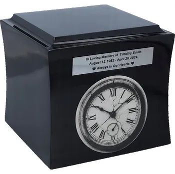 Smuteční dekorace Symbolická urna s hodinami Pamětní urna na popel Černá/Vzor1/Štítek