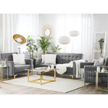 Sedací souprava Sedací souprava šedá sametové čalounění moderní styl rozkládací pohovka 2 křesla 3dílná sada obývací pokoj Beliani