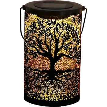 Zahradní dekorace Kovová solární lucerna 18 x 10 cm Venkovní závěsná LED lampa Vodotěsná Dekorace na zahradu Stín ve tvaru stromu Noční osvětlení