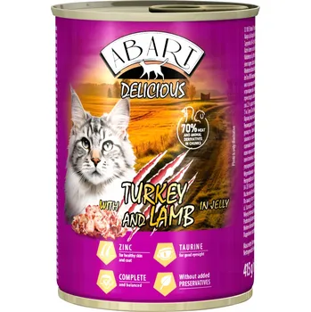 Krmivo pro kočku Abart Delicious Konzerva pro kočky 415g Krůta a jehněčí v želé