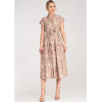 Dámské šaty Béžové dámské květované šaty s viskózou M1180 Brown Velikost: ONE SIZE
