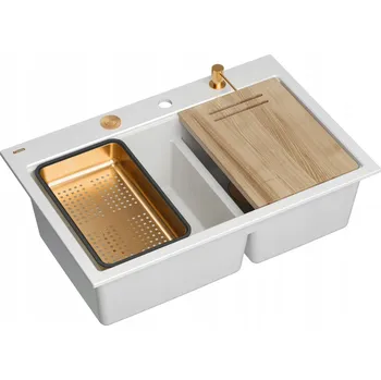 Granitový dřez Dvoukomorový granitový dřez Quadron MARC 120 WORKSTATION, bílý