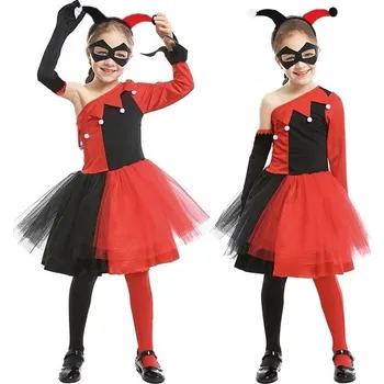 Karnevalový kostým OBLEČENÍ KOSTÝM ŠATY HARLEY QUEEN KLAUN NA HALLOWEEN KARNEVAL 116 122 CM