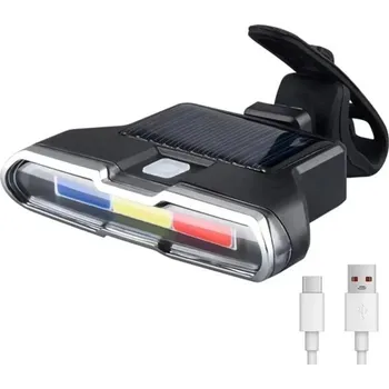 Cyklosvítilna Zadní světlo na kolo 8,7 x 6 x 1,8 cm COB LED Solární panel USB-C 400 mAh IPX5 Voděodolné Automatické rozsvícení Bílé červené modré světlo 50 lm