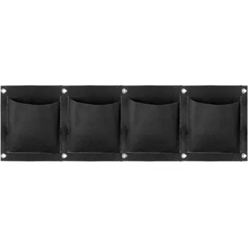 Květináč Nástěnné látkové kapsy na pěstování 18 x 66 cm Závěsný květináč s 4 kapsami 15 x 15 cm Vertikální zahrada na zeď Balkon Zahrada Interiér Exteriér černá