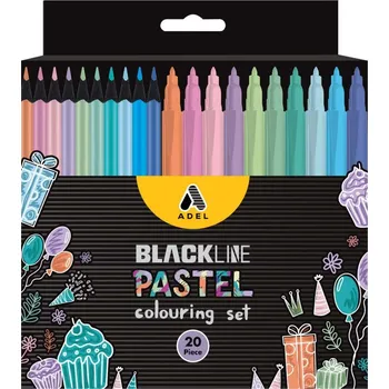 Pastelka ADEL Pastelky Blackline trojhranné a fixy sada (20ks) - pastelový mix