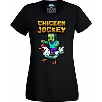 Dámské tričko Kuřecí jezdec z Minecraftu Chicken Jockey (Velikost: 4XL, Barva: Černá)
