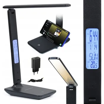 Lampička LED Stolní Lampa Školní na Psací Stůl s LCD displej, Hodinami, Datem a Teplotou