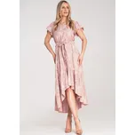 Růžové dámské asymetrické květované šaty s volánem M1179 Pink Velikost: ONE SIZE